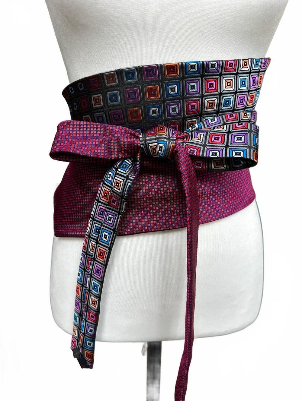 Upcycled Silk Necktie Obi Belt | Corset Style Belt | One-of-a-Kind | OS